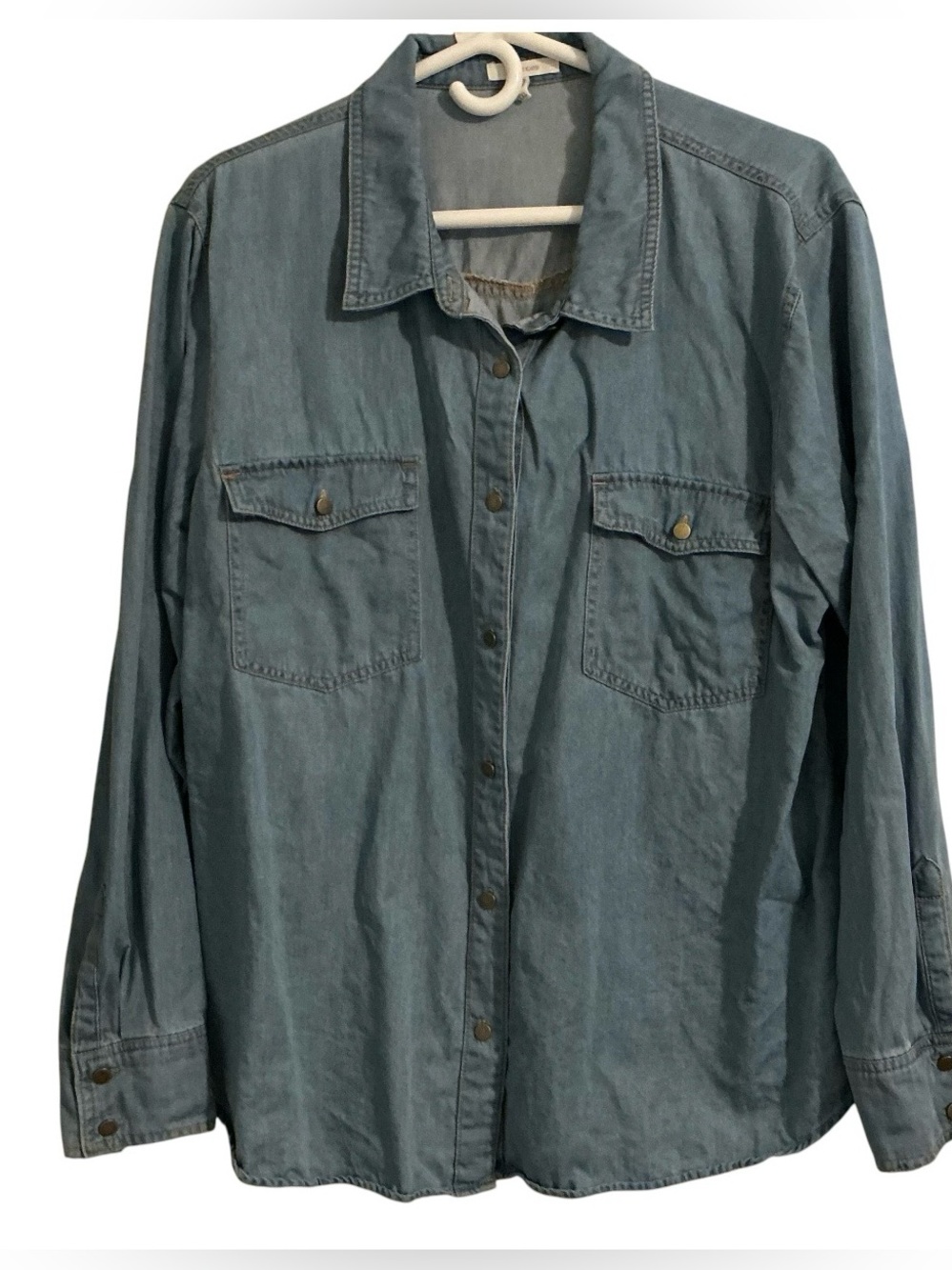 Maurices XXL Chambray Denim Shirt Blue Button Front Western Utility Lyocell